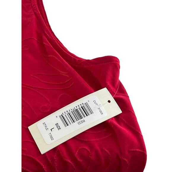 Tash + Sophie Women's Large Red Dress Sleeveless Embossed A-Line Made in USA New - Picture 9 of 11
